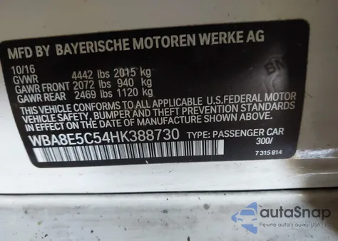 2017 BMW 328D из США, поврежденный, VIN WBA8E5C54HK388730